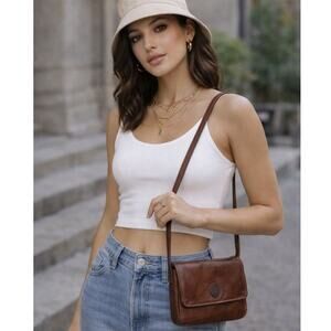Nuvola Pelle Brown Leather Crossbody Purse Made in Italy Y2K Minimalist